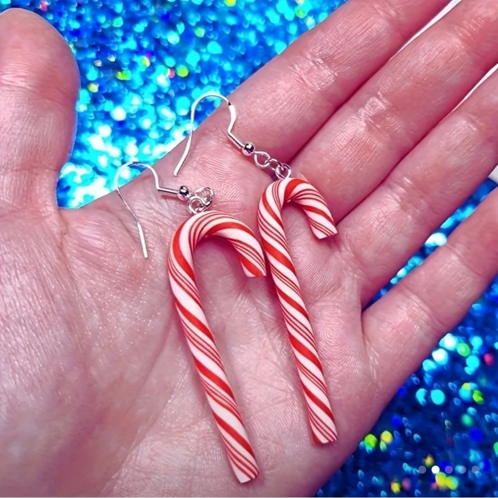 Polymer Clay Candy Cane Drop Earrings